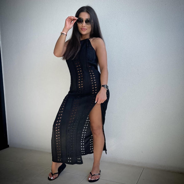 Abbie Halter Knit Dress - Black