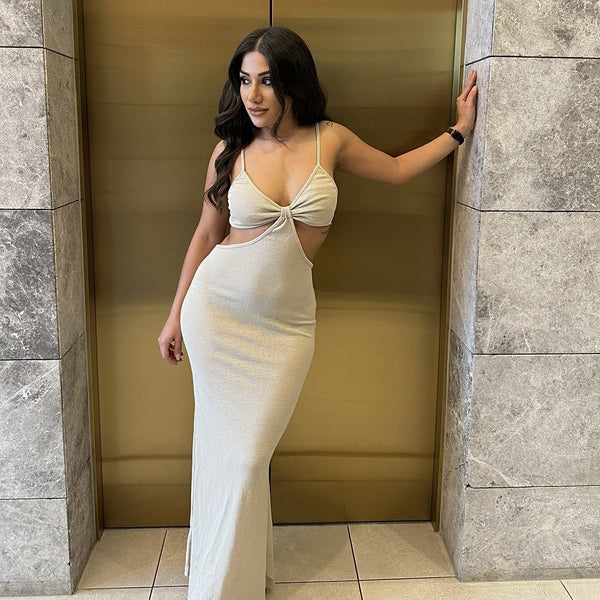Ava Side Cutout Knit Dress - Beige